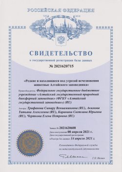 Создана база данных «Редкие и находящиеся под угрозой исчезновения животные Алтайского заповедника»